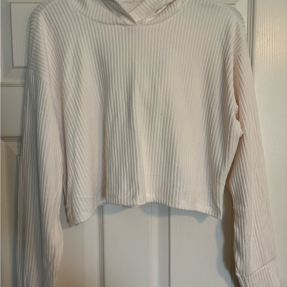 Women's Cream Ribbed Hoodie Top